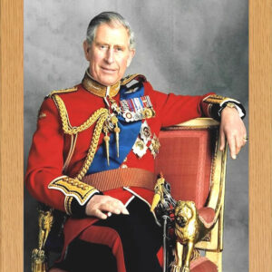 KING CHARLES THE THIRD 3RD PORTRAIT OF HIS ROYAL HIGHNESS SITTING FRAMED AND REAL GLASS